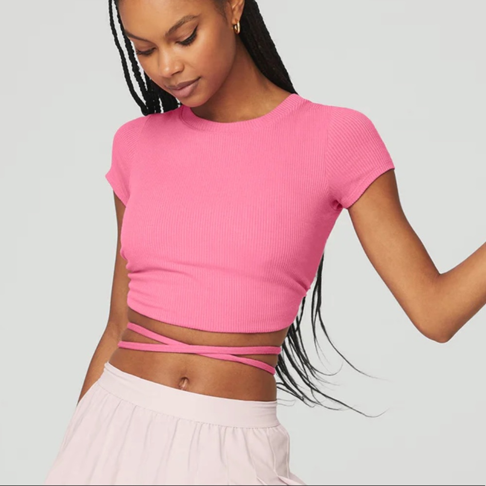 Alo Yoga S Ribbed Manifest Short Sleeve - Pink Fuchsia